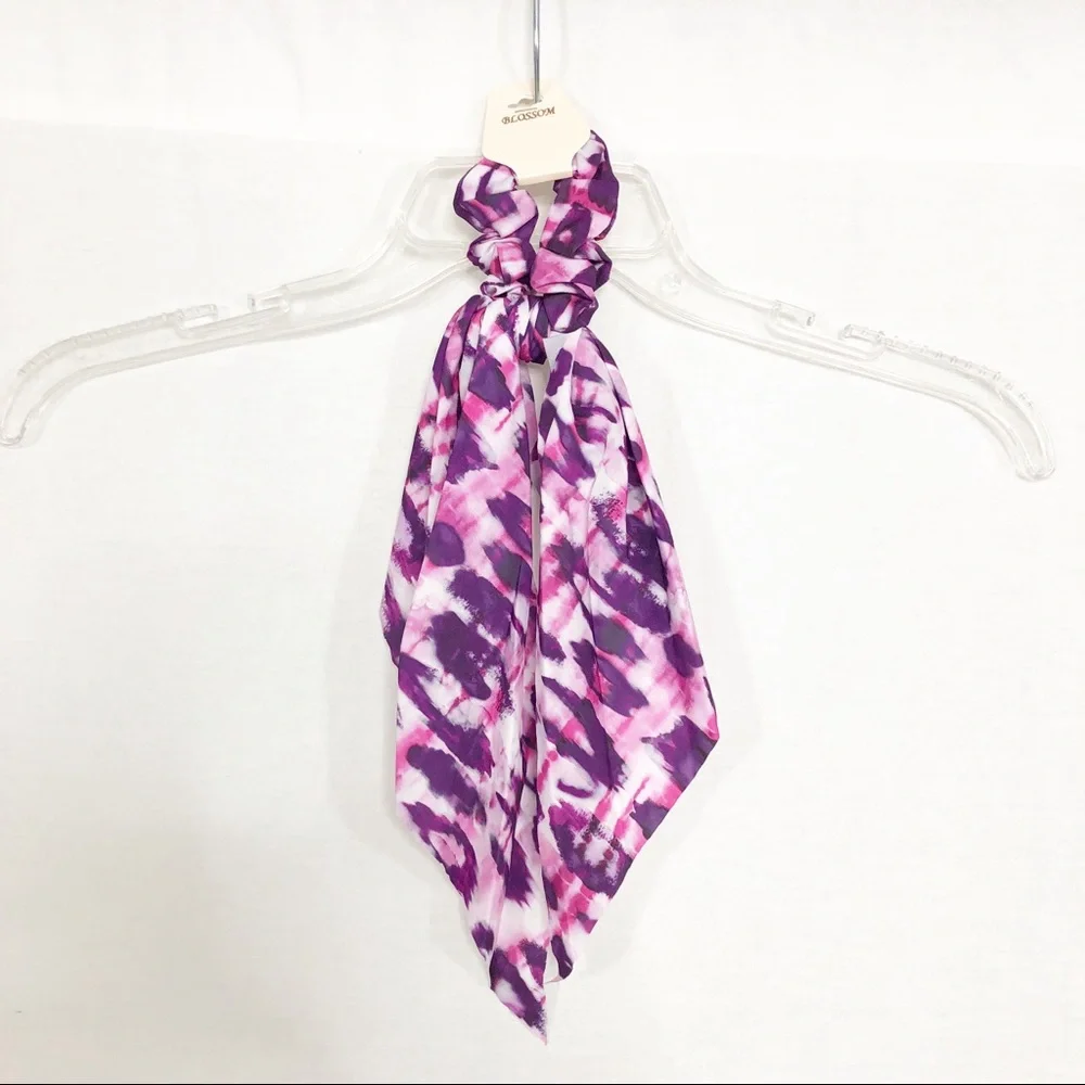 NEW Blossom Tie Dye Scarf with Elastic Hair Tie, Purple Pink
